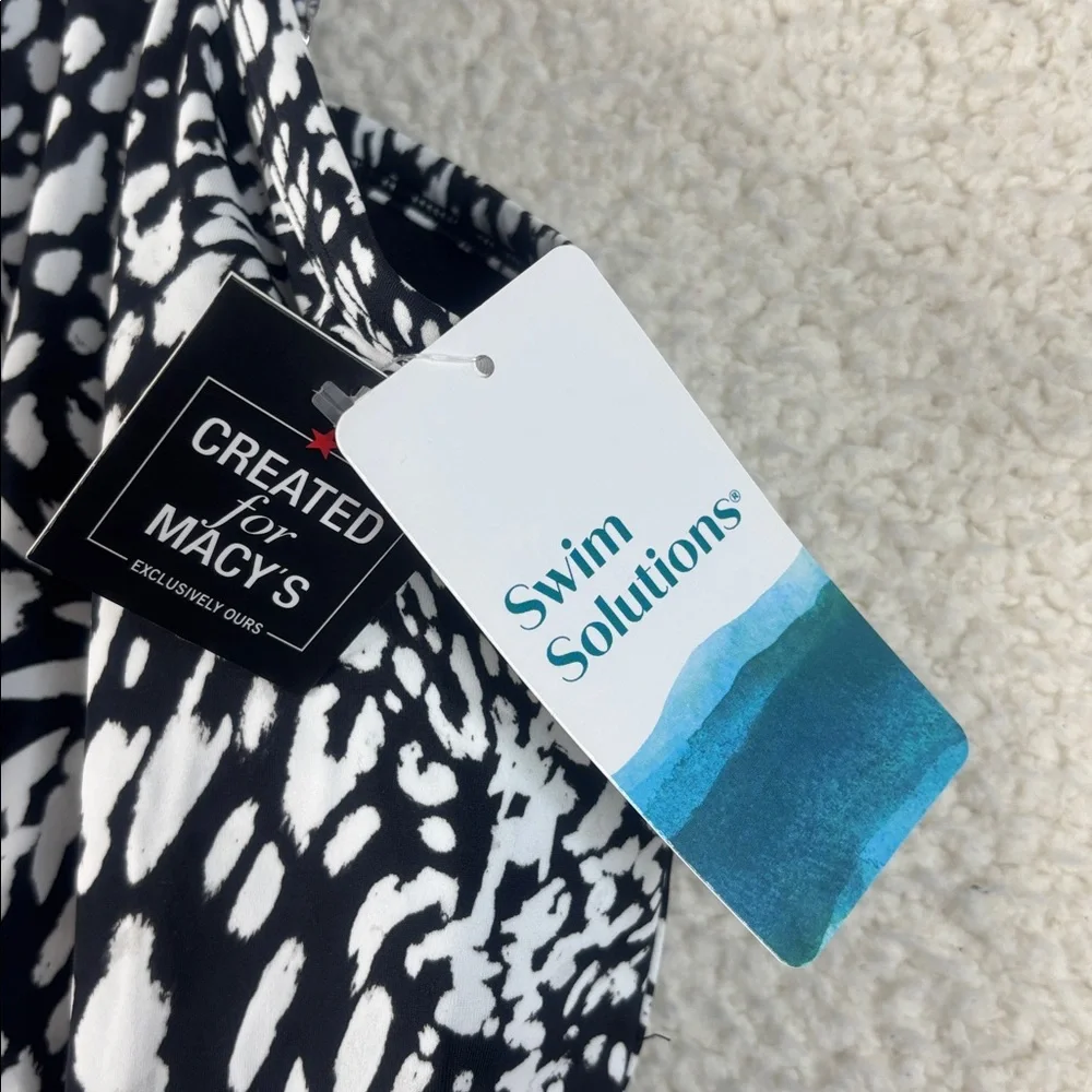 NWT Swim Solutions Black White Flyaway Fauxkini One-Piece Swimsuit PLUS 22W - Picture 6 of 7